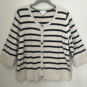 Christopher & Banks Navy Striped Sweater with Decorative Buttons size XL